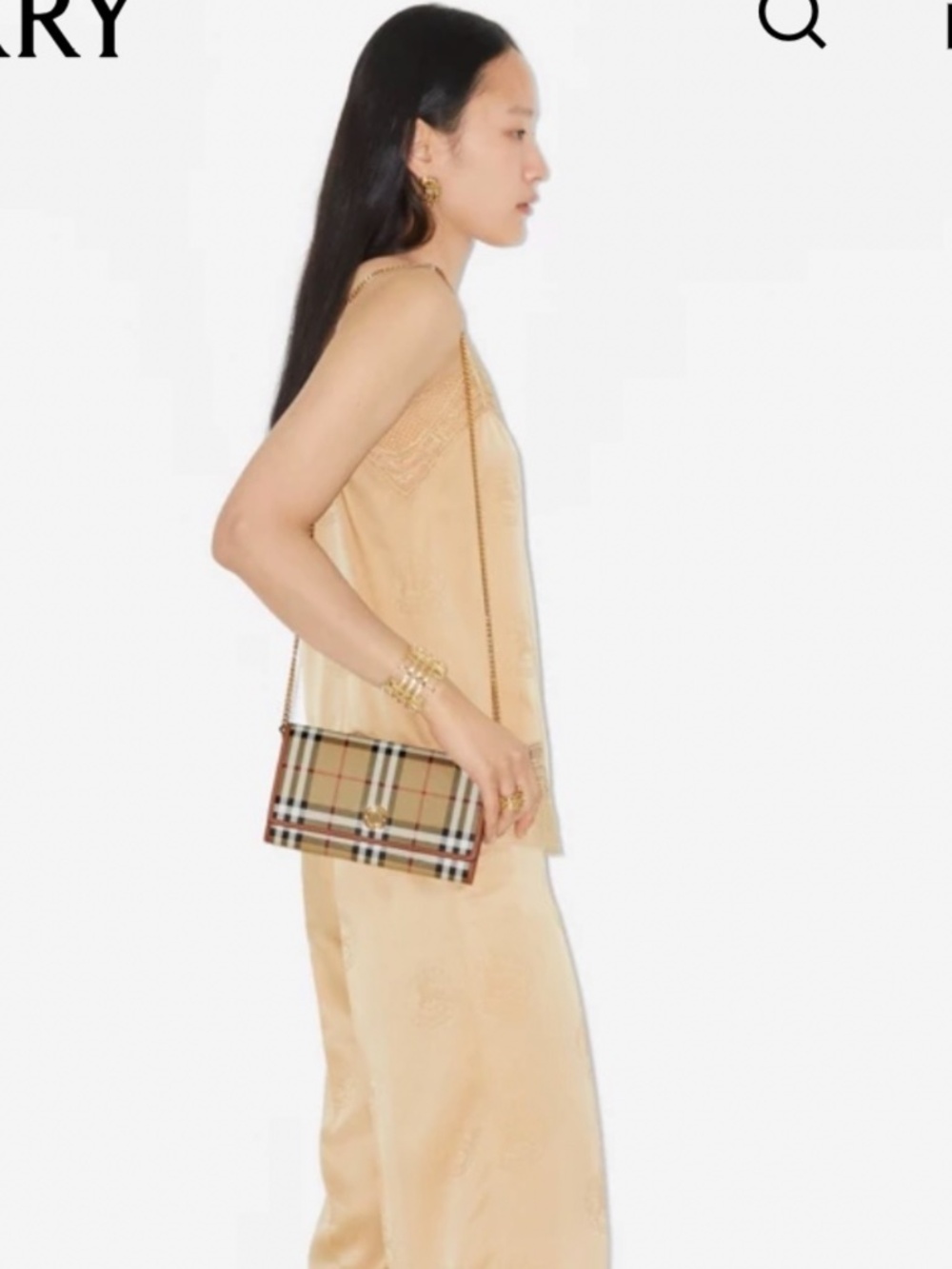 Burberry Check Wallet with Chain Strap